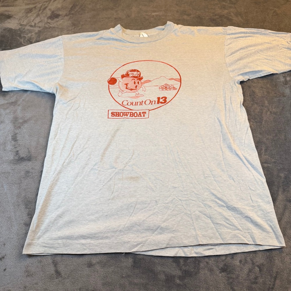 Vintage Showboat Count On 13‎ Graphic T Shirt Mens XL Gray Bowler Derby Tee